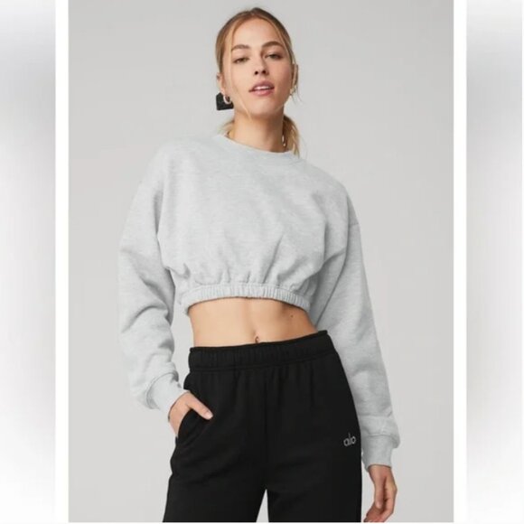 ALO Yoga Devotion pullover cropped sweatshirt gray XS - Picture 1 of 7